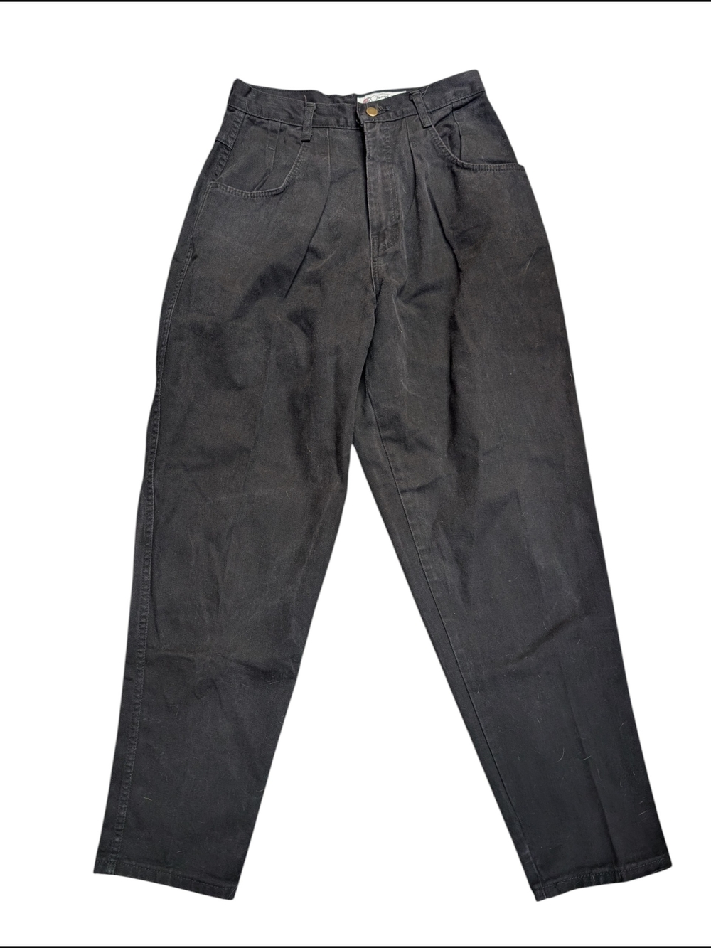 Vintage High-Waist Black Pleated Jeans
